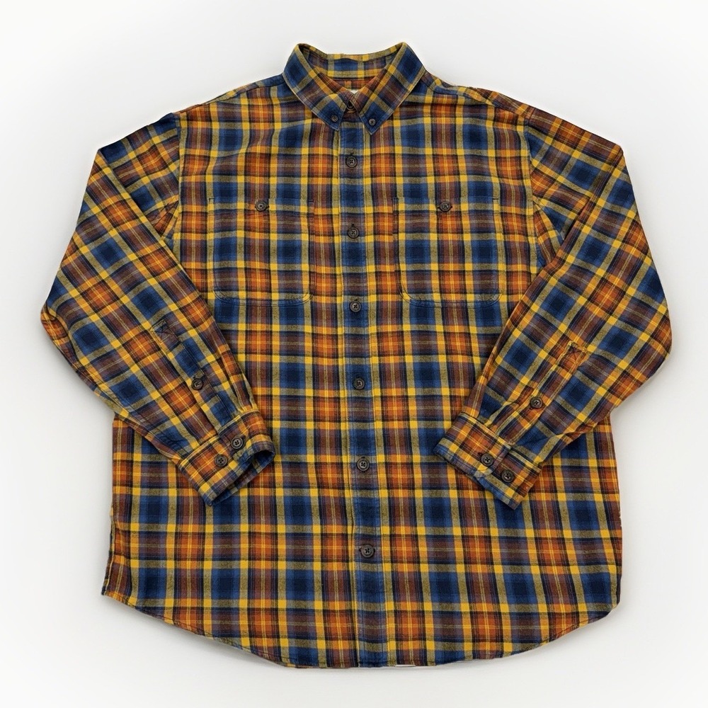 Duluth Trading Co Heavy Flannel Shirt Sz L Woodsy Plaid Button Up Men‎ Outdoor